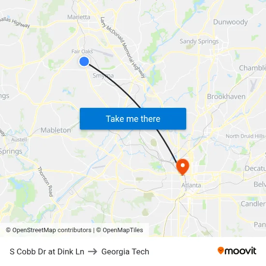 S Cobb Dr at Dink Ln to Georgia Tech map