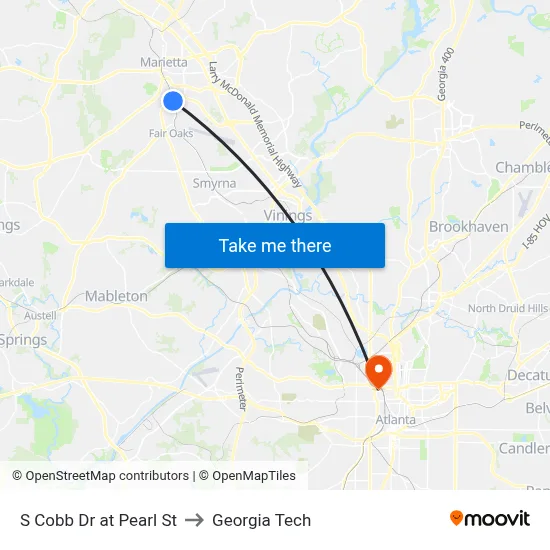 S Cobb Dr at Pearl St to Georgia Tech map