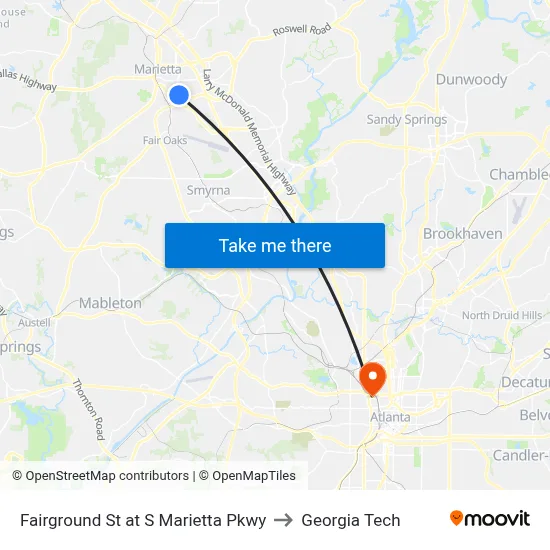 Fairground St at S Marietta Pkwy to Georgia Tech map