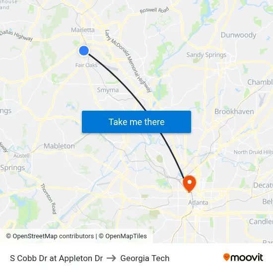 S Cobb Dr at Appleton Dr to Georgia Tech map