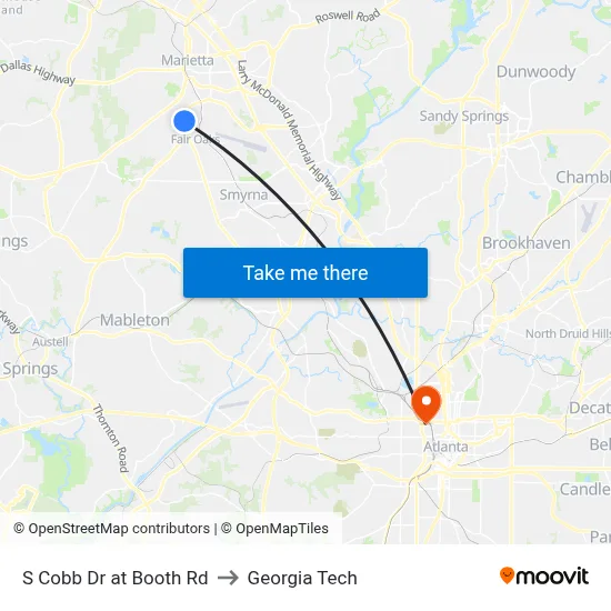 S Cobb Dr at Booth Rd to Georgia Tech map