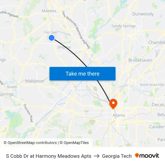 S Cobb Dr at Harmony Meadows Apts to Georgia Tech map