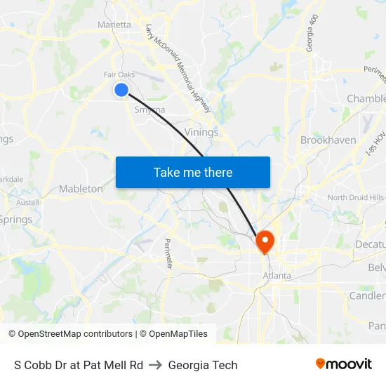 S Cobb Dr at Pat Mell Rd to Georgia Tech map