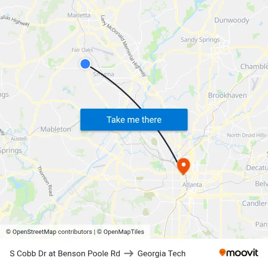 S Cobb Dr at Benson Poole Rd to Georgia Tech map