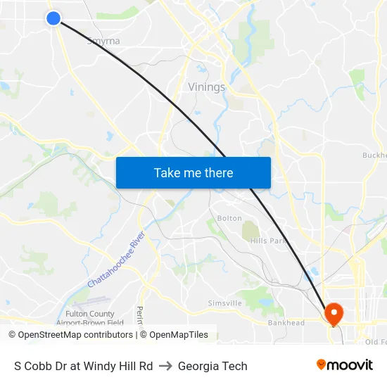 S Cobb Dr at Windy Hill Rd to Georgia Tech map