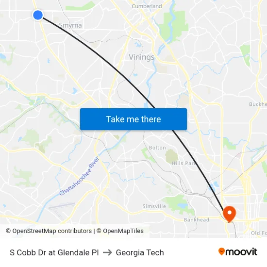 S Cobb Dr at Glendale Pl to Georgia Tech map