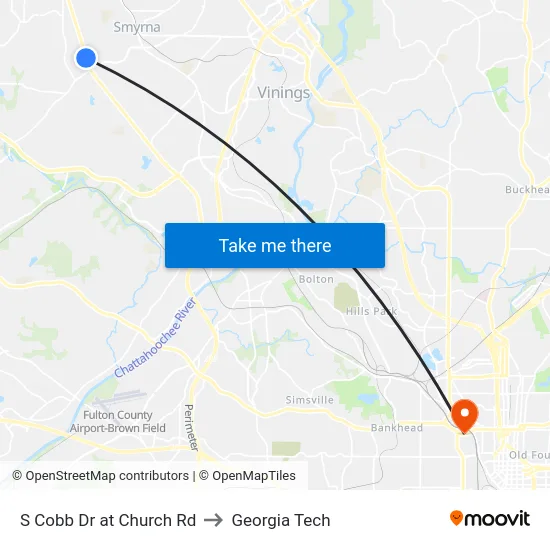 S Cobb Dr at Church Rd to Georgia Tech map