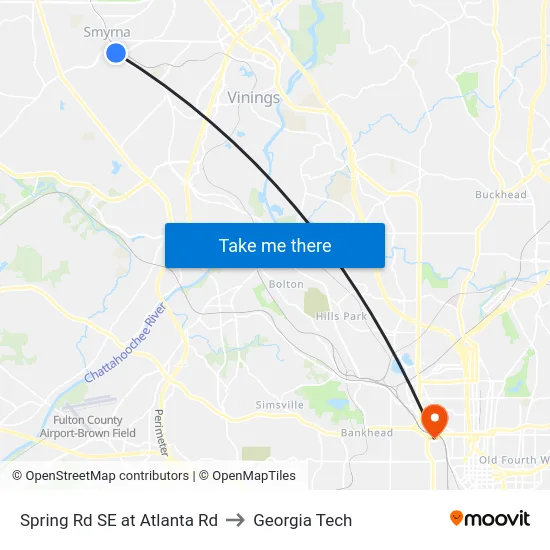 Spring Rd SE at Atlanta Rd to Georgia Tech map