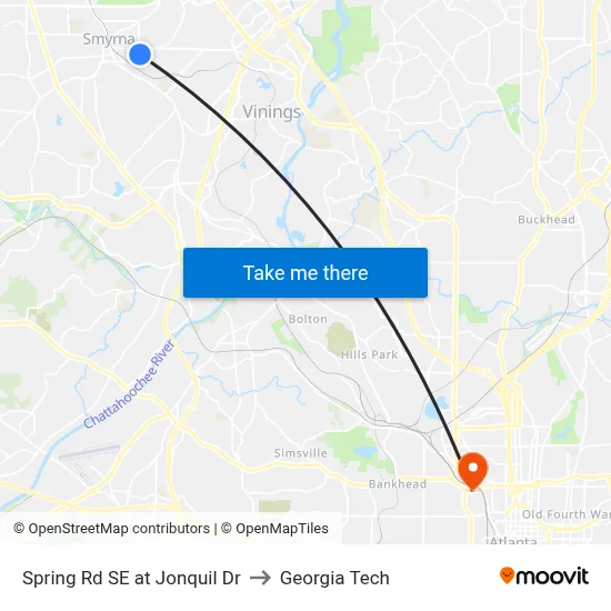 Spring Rd SE at Jonquil Dr to Georgia Tech map