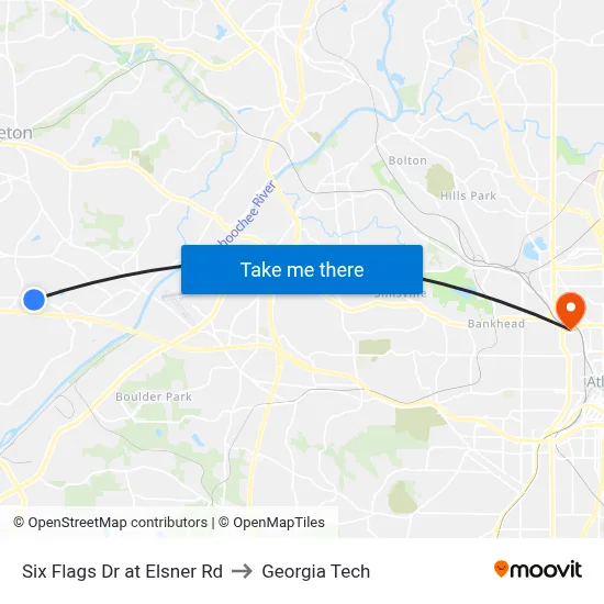 Six Flags Dr at Elsner Rd to Georgia Tech map