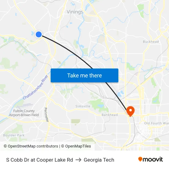 S Cobb Dr at Cooper Lake Rd to Georgia Tech map