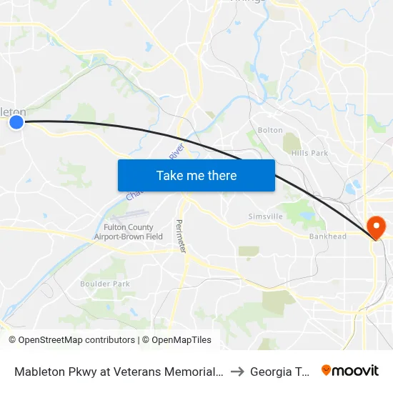Mableton Pkwy at Veterans Memorial Hwy to Georgia Tech map