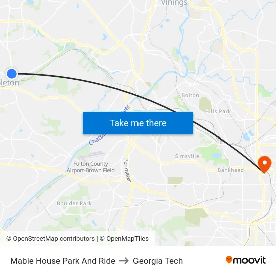 Mable House Park And Ride to Georgia Tech map