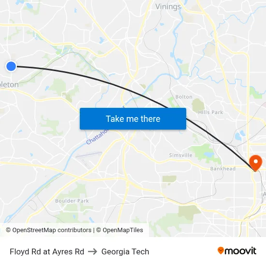 Floyd Rd at Ayres Rd to Georgia Tech map