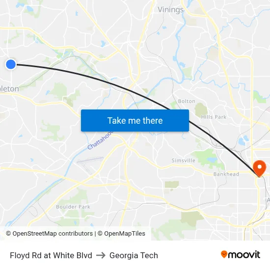 Floyd Rd at White Blvd to Georgia Tech map
