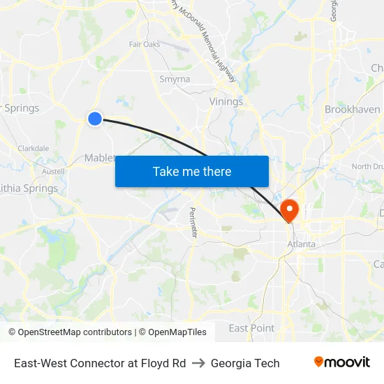 East-West Connector at Floyd Rd to Georgia Tech map