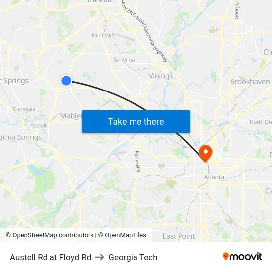 Austell Rd at Floyd Rd to Georgia Tech map