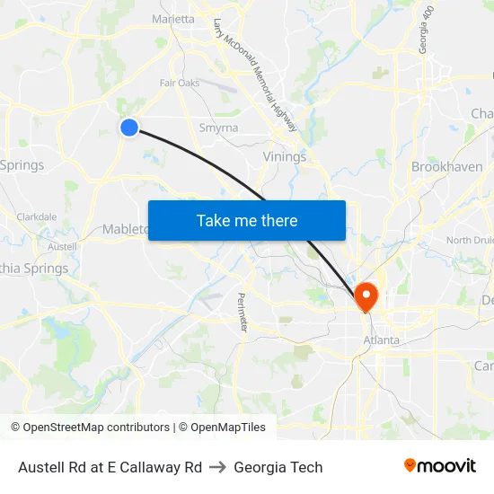 Austell Rd at E Callaway Rd to Georgia Tech map