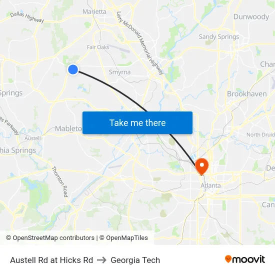 Austell Rd at Hicks Rd to Georgia Tech map