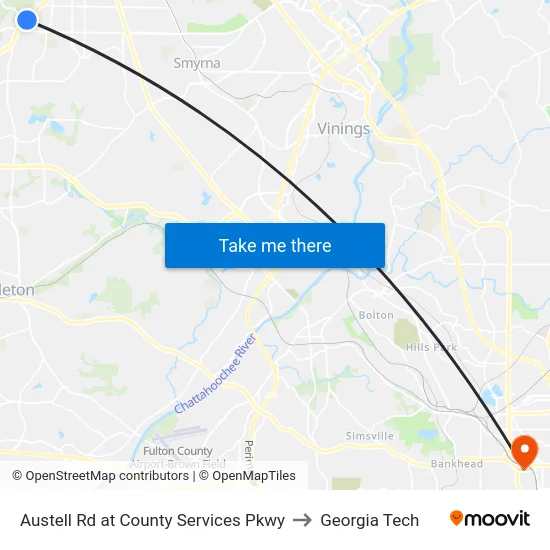 Austell Rd at County Services Pkwy to Georgia Tech map