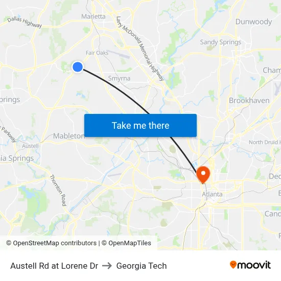 Austell Rd at Lorene Dr to Georgia Tech map