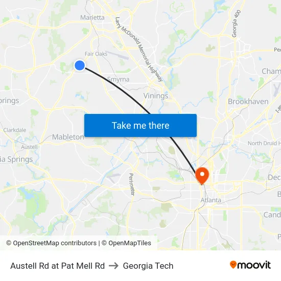 Austell Rd at Pat Mell Rd to Georgia Tech map