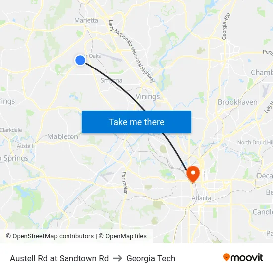 Austell Rd at Sandtown Rd to Georgia Tech map