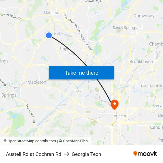 Austell Rd at Cochran Rd to Georgia Tech map