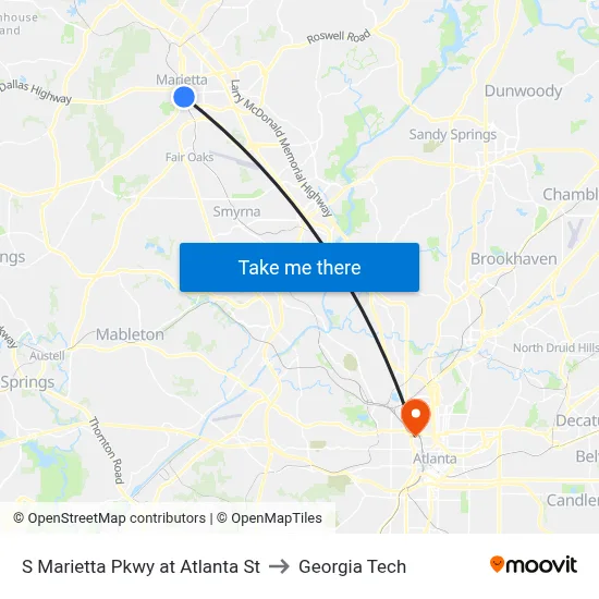 S Marietta Pkwy at Atlanta St to Georgia Tech map