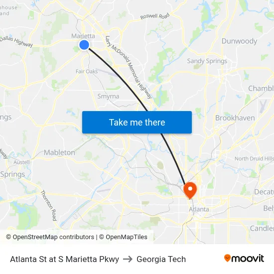 Atlanta St at S Marietta Pkwy to Georgia Tech map