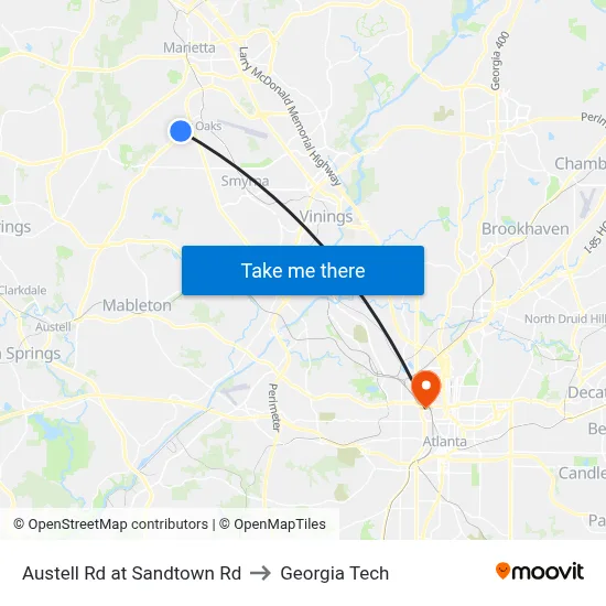 Austell Rd at Sandtown Rd to Georgia Tech map