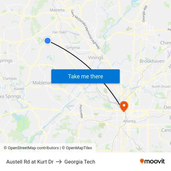 Austell Rd at Kurt Dr to Georgia Tech map