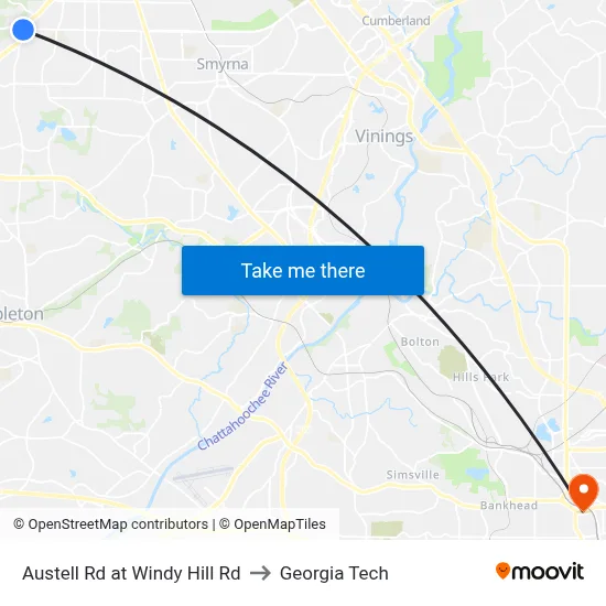Austell Rd at Windy Hill Rd to Georgia Tech map