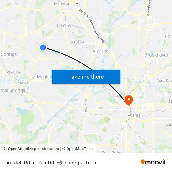 Austell Rd at Pair Rd to Georgia Tech map