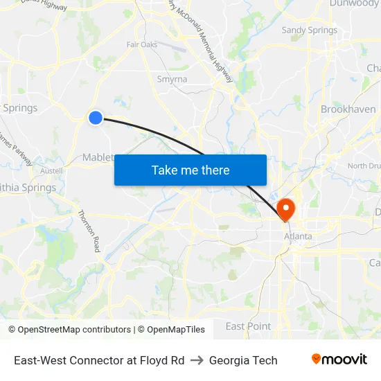 East-West Connector at Floyd Rd to Georgia Tech map
