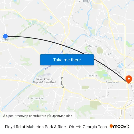 Floyd Rd at Mableton Park & Ride - Ob to Georgia Tech map