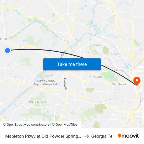 Mableton Pkwy at Old Powder Springs Rd to Georgia Tech map