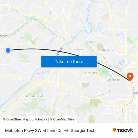 Mableton Pkwy SW at Lane Dr to Georgia Tech map
