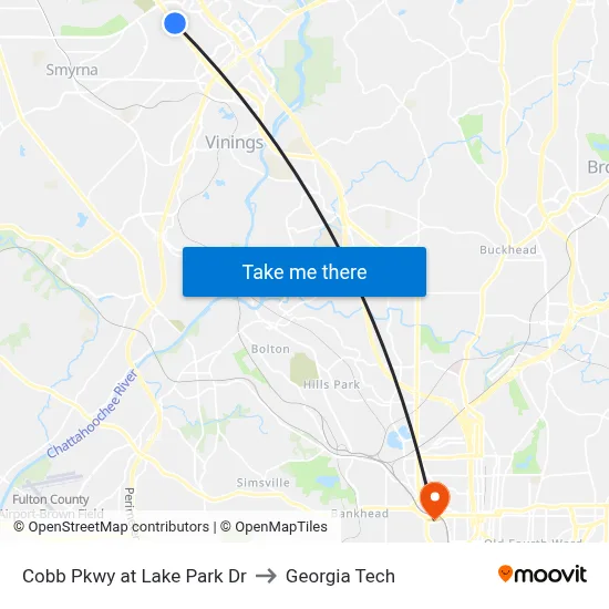 Cobb Pkwy at Lake Park Dr to Georgia Tech map