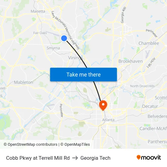 Cobb Pkwy at Terrell Mill Rd to Georgia Tech map