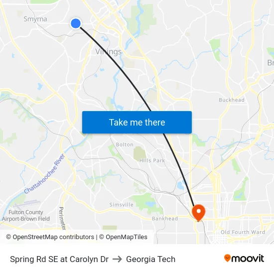Spring Rd SE at Carolyn Dr to Georgia Tech map