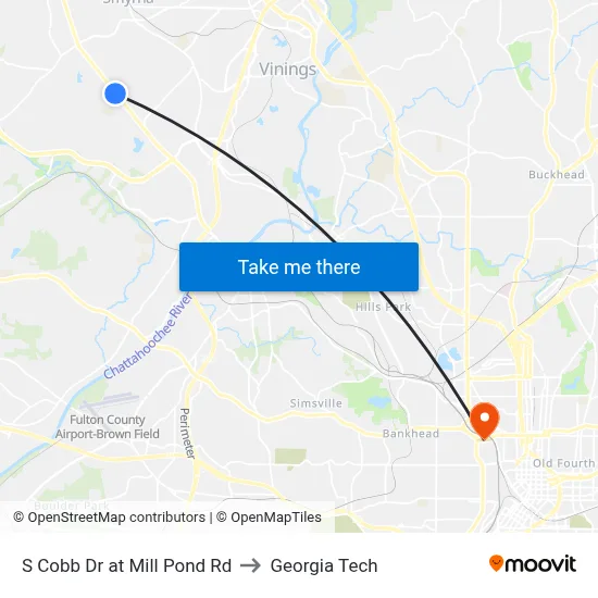 S Cobb Dr at Mill Pond Rd to Georgia Tech map