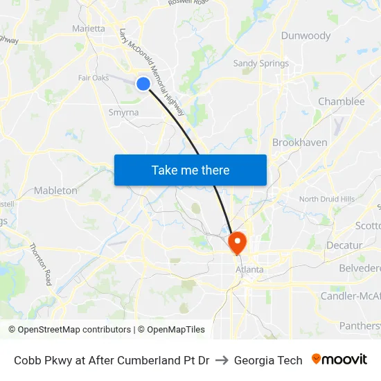 Cobb Pkwy at After Cumberland Pt Dr to Georgia Tech map