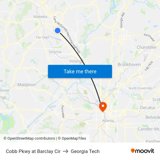 Cobb Pkwy at Barclay Cir to Georgia Tech map