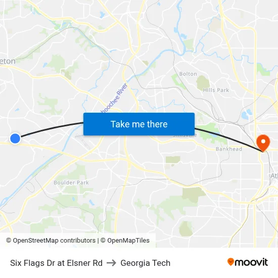 Six Flags Dr at Elsner Rd to Georgia Tech map
