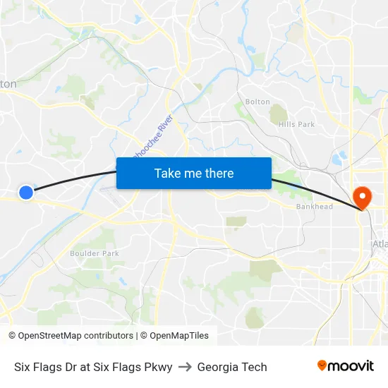 Six Flags Dr at Six Flags Pkwy to Georgia Tech map