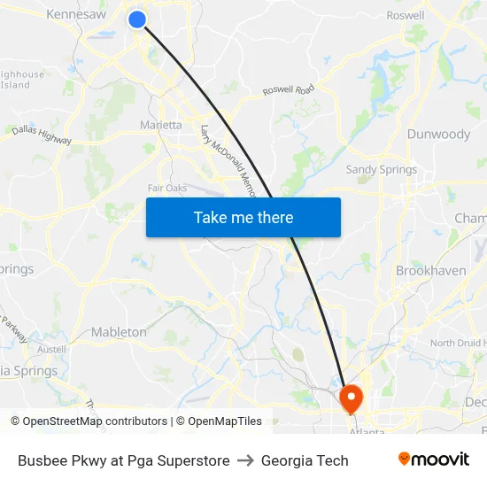 Busbee Pkwy at Pga Superstore to Georgia Tech map
