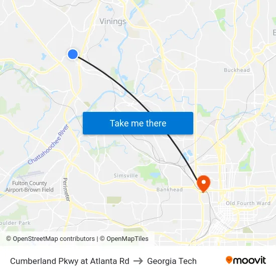 Cumberland Pkwy at Atlanta Rd to Georgia Tech map
