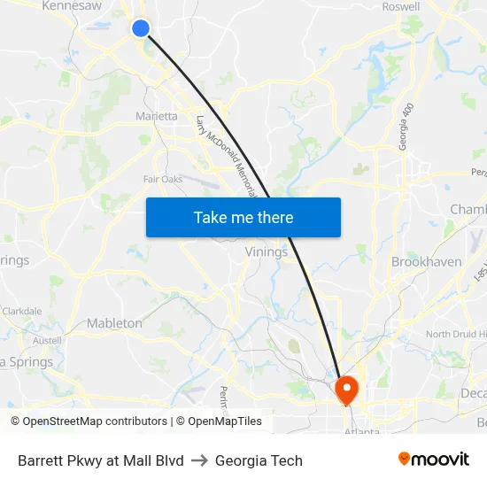 Barrett Pkwy at Mall Blvd to Georgia Tech map