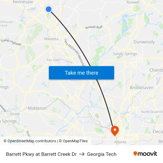 Barrett Pkwy at Barrett Creek Dr to Georgia Tech map